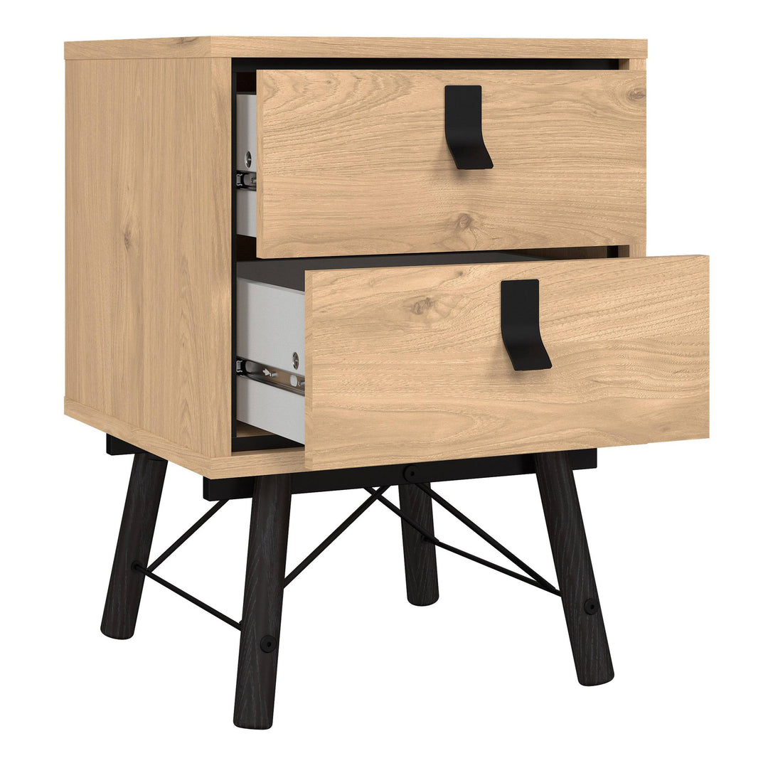 Ry Bedside Cabinet 2 Drawer in Jackson Hickory Oak - TidySpaces