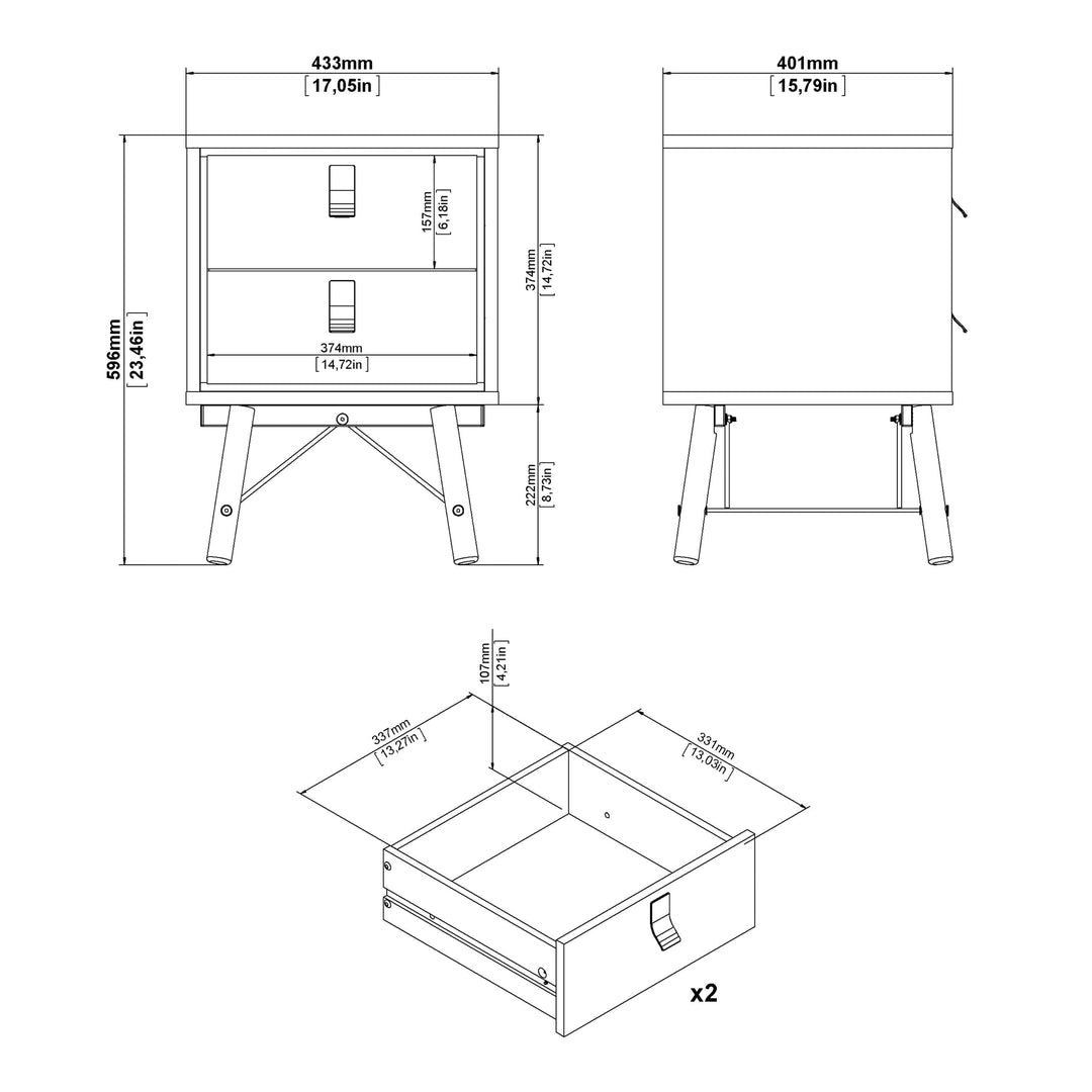 Ry Bedside Cabinet 2 Drawer in Jackson Hickory Oak - TidySpaces