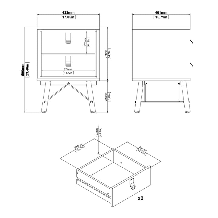 Ry Bedside Cabinet 2 Drawer in Jackson Hickory Oak - TidySpaces