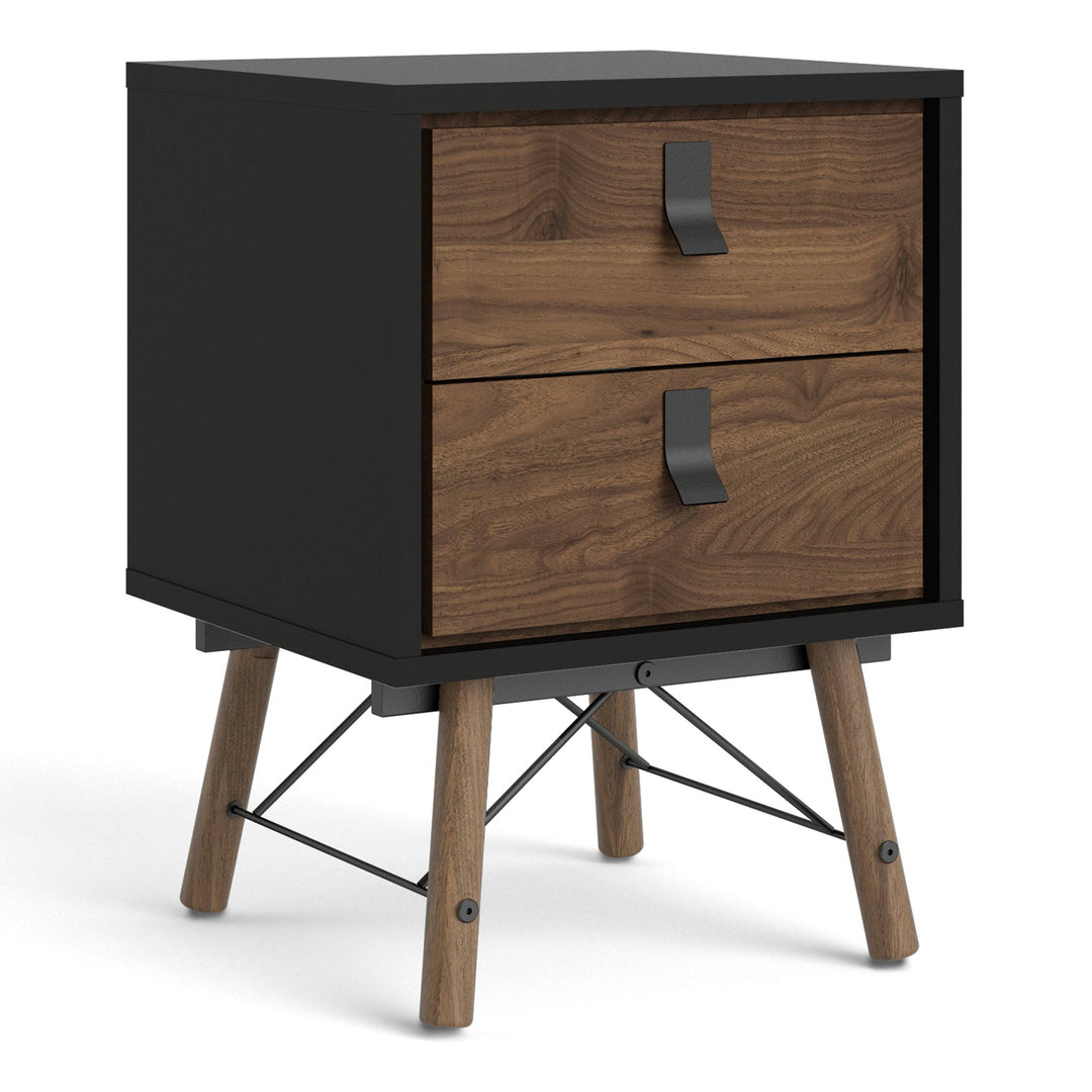 Ry Bedside cabinet 2 drawer in Matt Black Walnut - TidySpaces