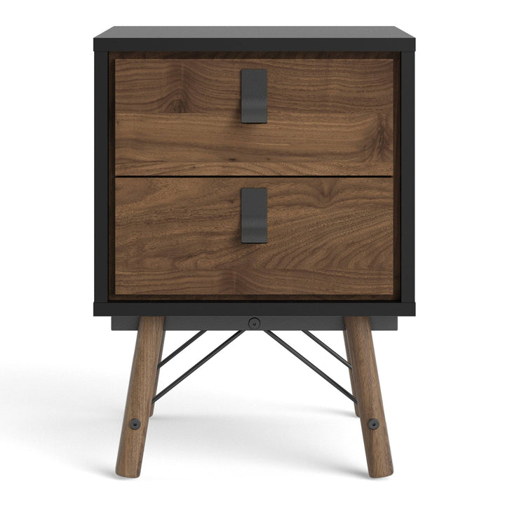 Ry Bedside cabinet 2 drawer in Matt Black Walnut - TidySpaces