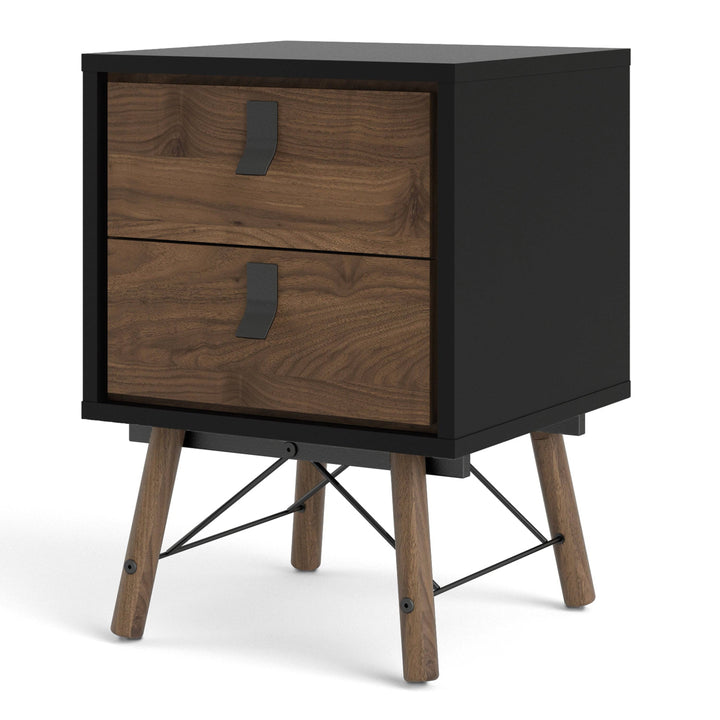 Ry Bedside cabinet 2 drawer in Matt Black Walnut - TidySpaces