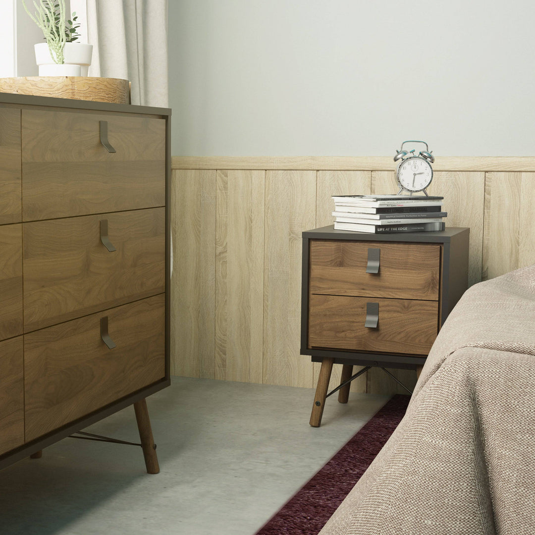 Ry Bedside cabinet 2 drawer in Matt Black Walnut - TidySpaces