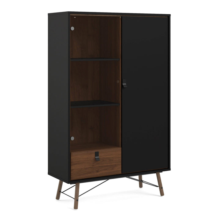 Ry China cabinet 1 door + 1 glass door + 1 drawer Matt Black Walnut - TidySpaces