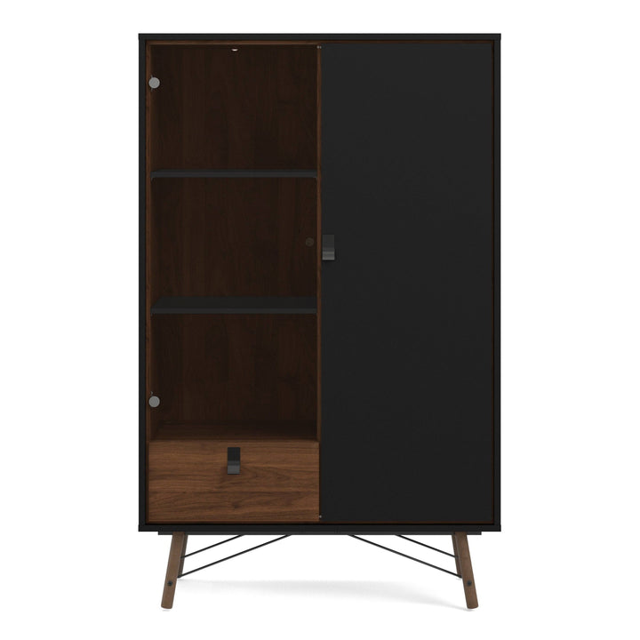 Ry China cabinet 1 door + 1 glass door + 1 drawer Matt Black Walnut - TidySpaces