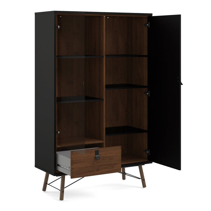 Ry China cabinet 1 door + 1 glass door + 1 drawer Matt Black Walnut - TidySpaces