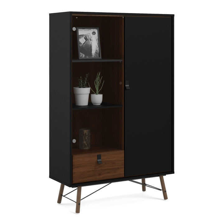 Ry China cabinet 1 door + 1 glass door + 1 drawer Matt Black Walnut - TidySpaces