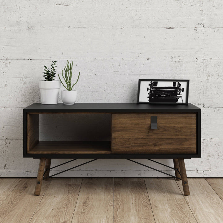 Ry Coffee table with 1 drawer Matt Black Walnut - TidySpaces