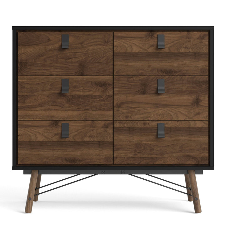 Ry Double chest of drawers 6 drawers in Matt Black Walnut - TidySpaces