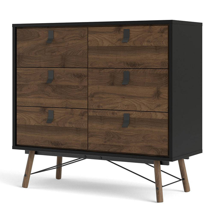 Ry Double chest of drawers 6 drawers in Matt Black Walnut - TidySpaces