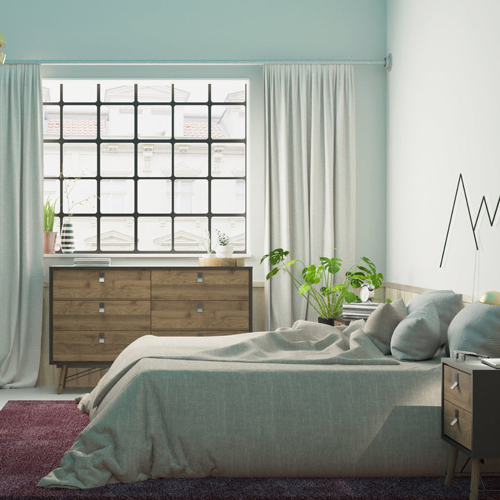 Ry Double chest of drawers 6 drawers in Matt Black Walnut - TidySpaces