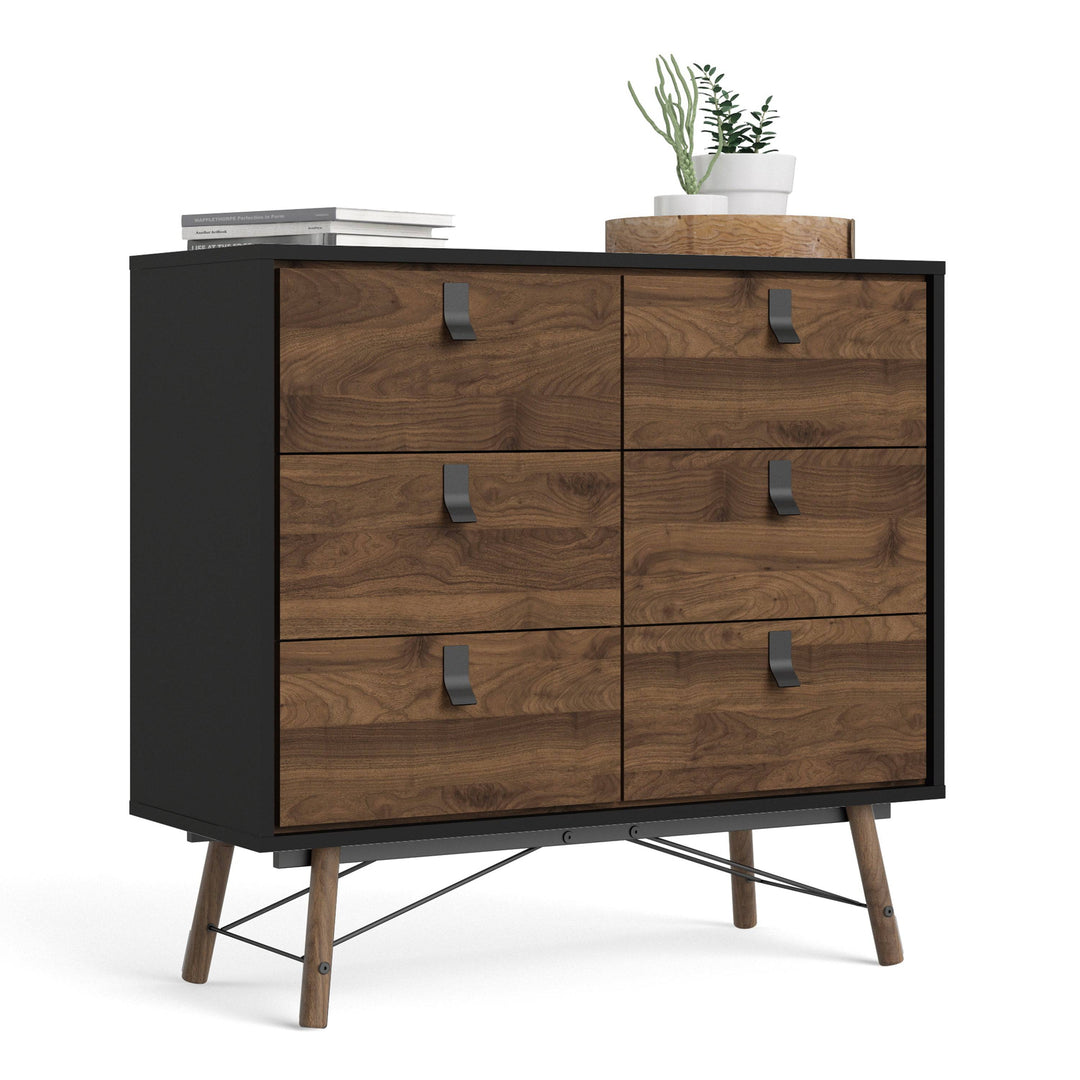 Ry Double chest of drawers 6 drawers in Matt Black Walnut - TidySpaces