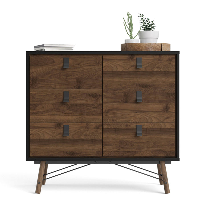 Ry Double chest of drawers 6 drawers in Matt Black Walnut - TidySpaces