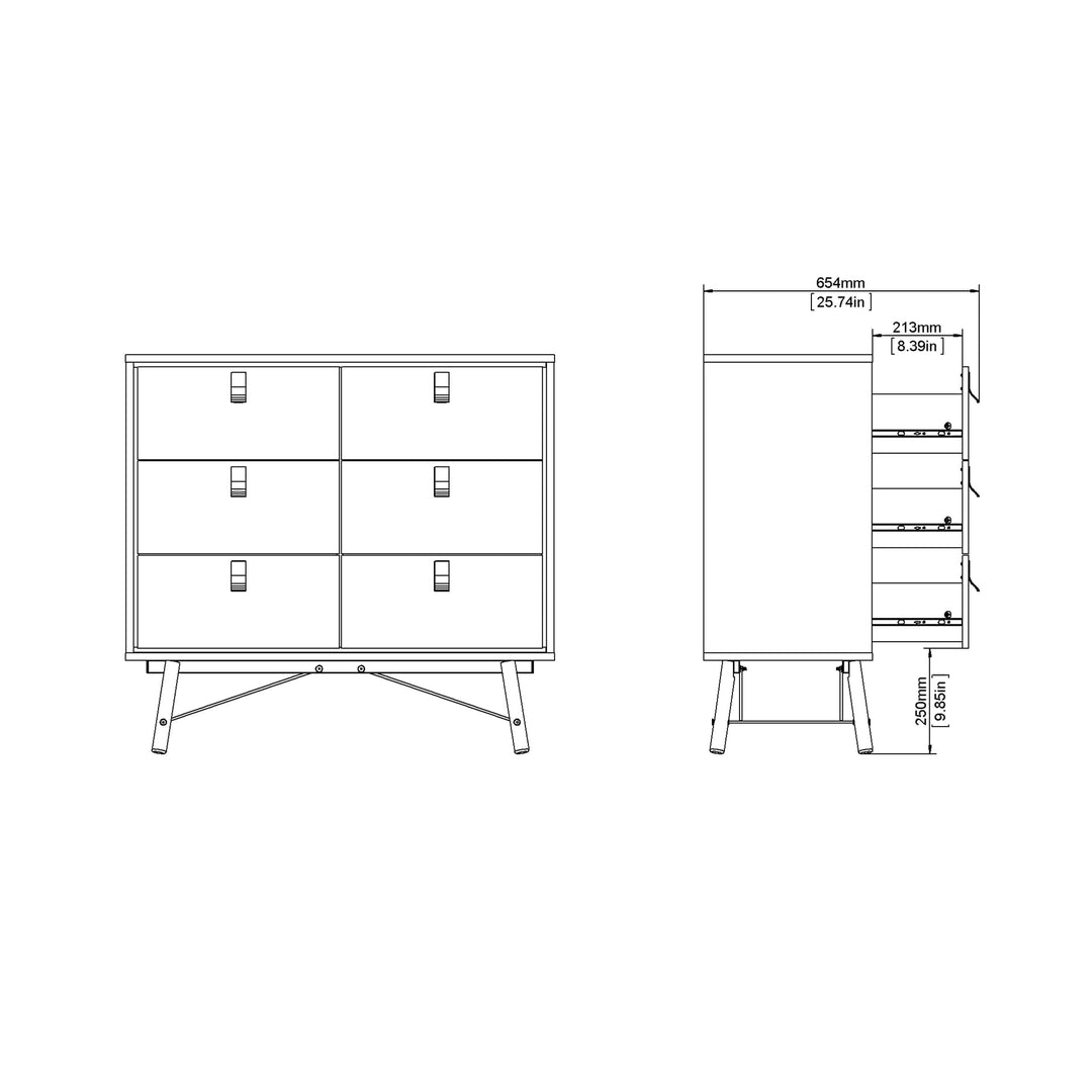 Ry Double chest of drawers 6 drawers in Matt Black Walnut - TidySpaces