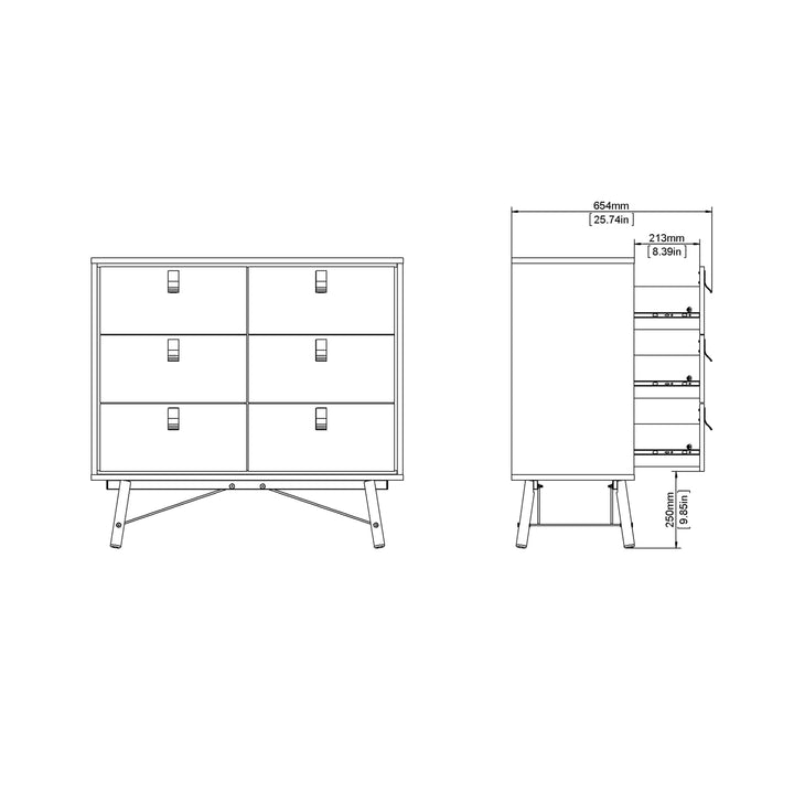 Ry Double chest of drawers 6 drawers in Matt Black Walnut - TidySpaces