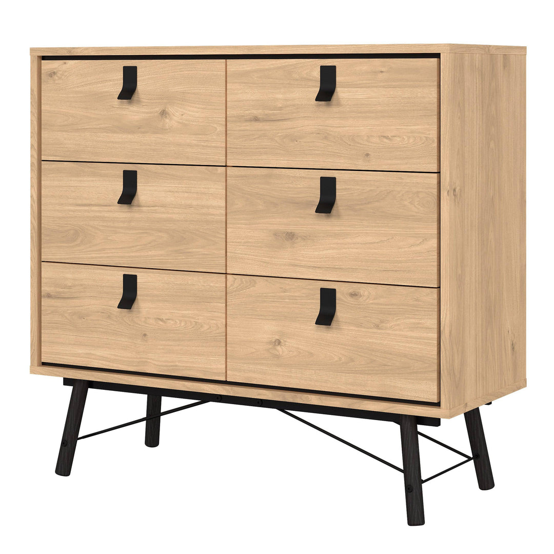 Ry Small Double Chest of Drawers 6 Drawers in Jackson Hickory Oak - TidySpaces