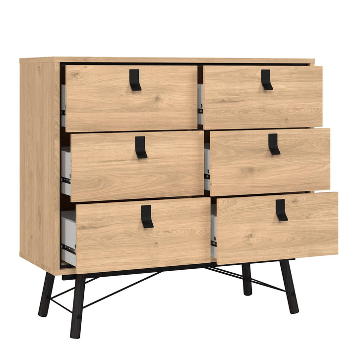 Ry Small Double Chest of Drawers 6 Drawers in Jackson Hickory Oak - TidySpaces