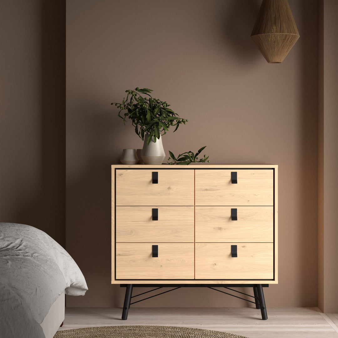 Ry Small Double Chest of Drawers 6 Drawers in Jackson Hickory Oak - TidySpaces