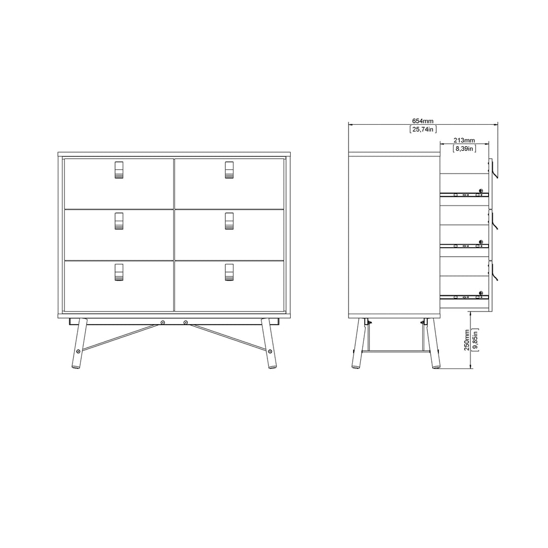 Ry Small Double Chest of Drawers 6 Drawers in Jackson Hickory Oak - TidySpaces