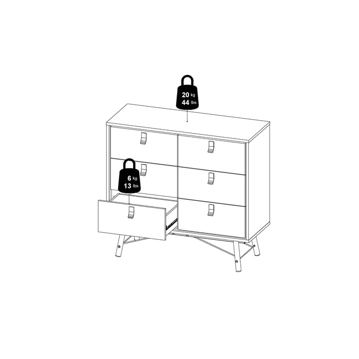 Ry Small Double Chest of Drawers 6 Drawers in Jackson Hickory Oak - TidySpaces