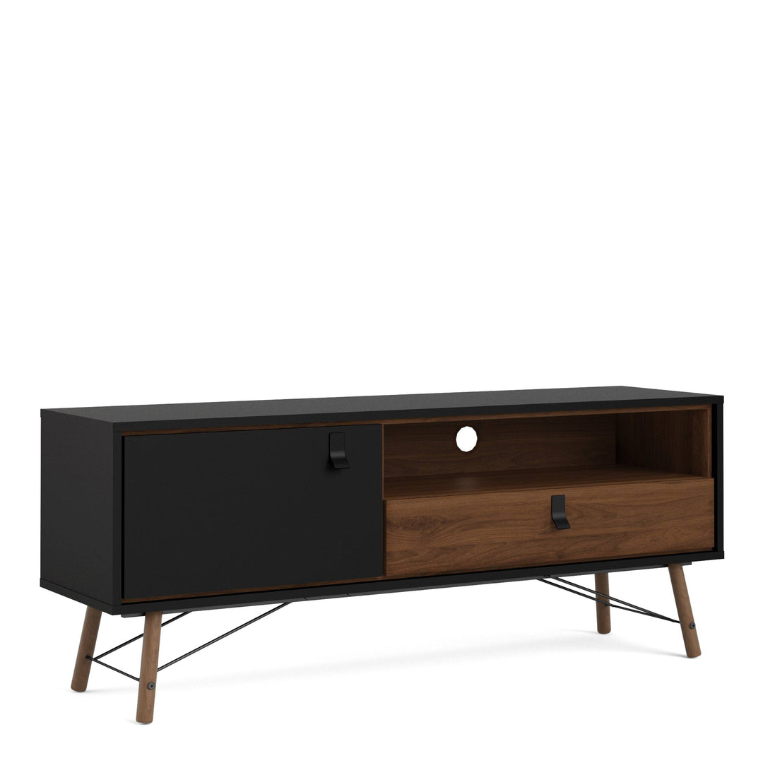 Ry TV-unit 1 door + 1 drawer Matt Black Walnut - TidySpaces