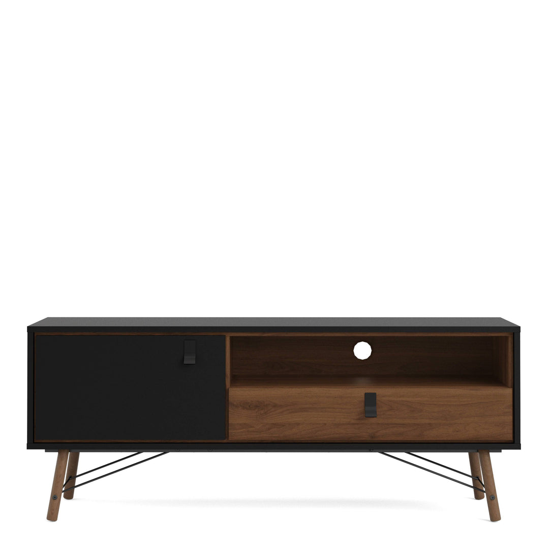 Ry TV-unit 1 door + 1 drawer Matt Black Walnut - TidySpaces