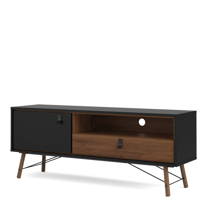 Ry TV-unit 1 door + 1 drawer Matt Black Walnut - TidySpaces