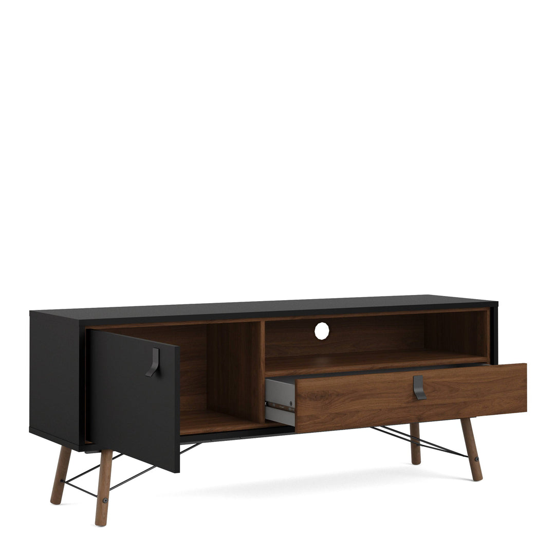 Ry TV-unit 1 door + 1 drawer Matt Black Walnut - TidySpaces