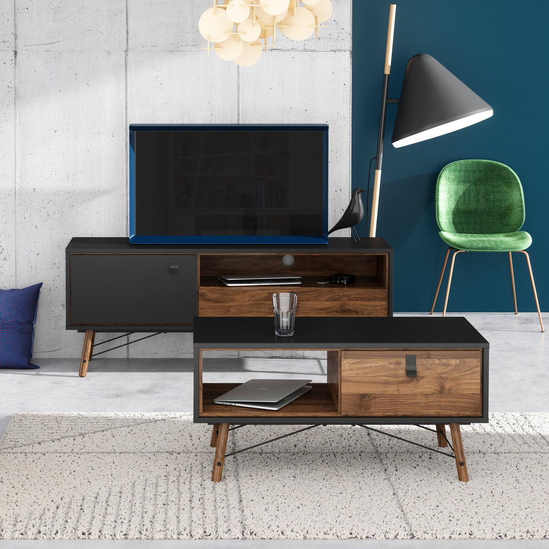 Ry TV-unit 1 door + 1 drawer Matt Black Walnut - TidySpaces