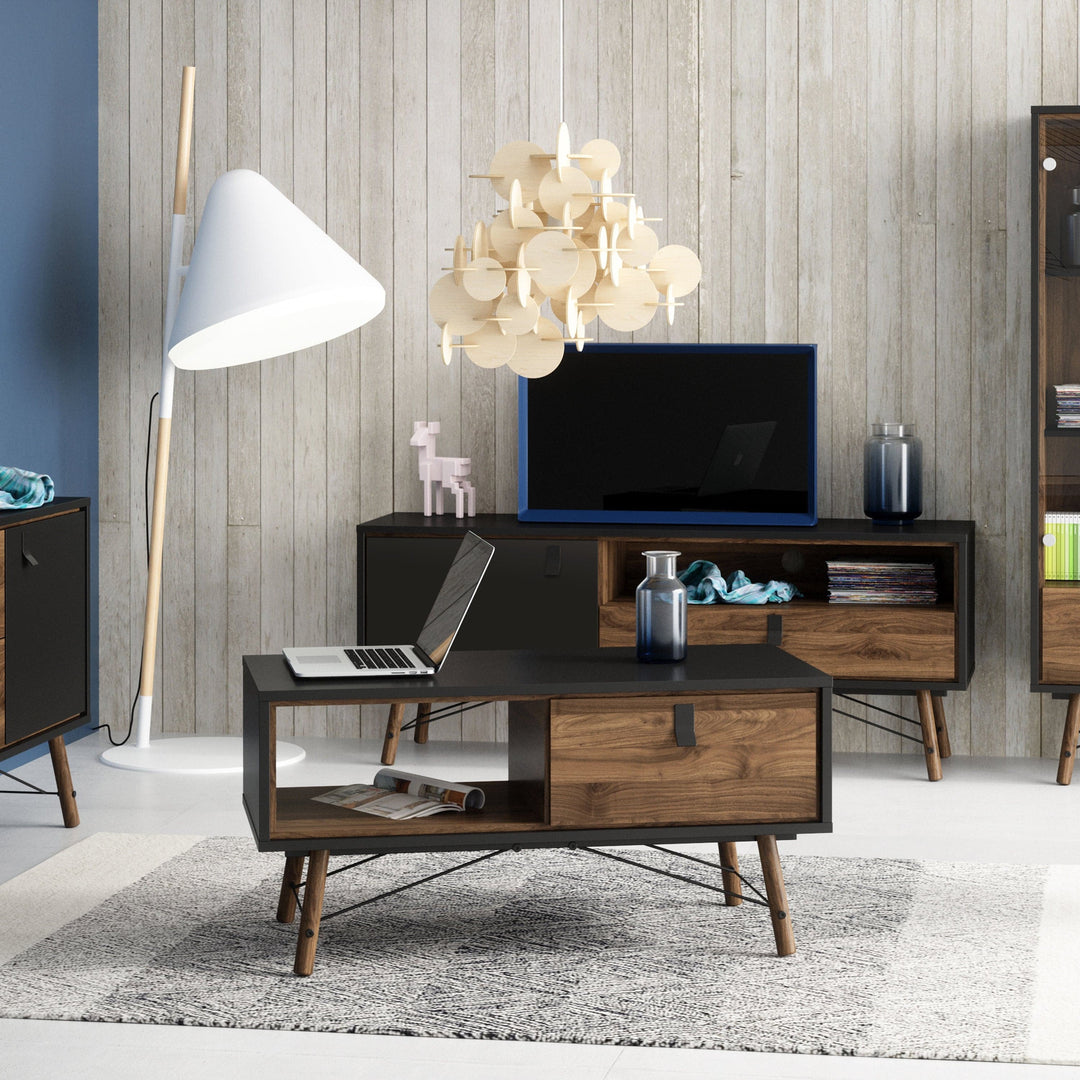 Ry TV-unit 1 door + 1 drawer Matt Black Walnut - TidySpaces