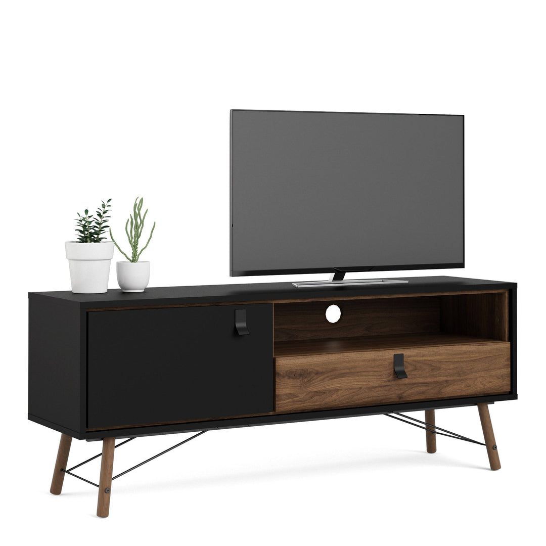 Ry TV-unit 1 door + 1 drawer Matt Black Walnut - TidySpaces