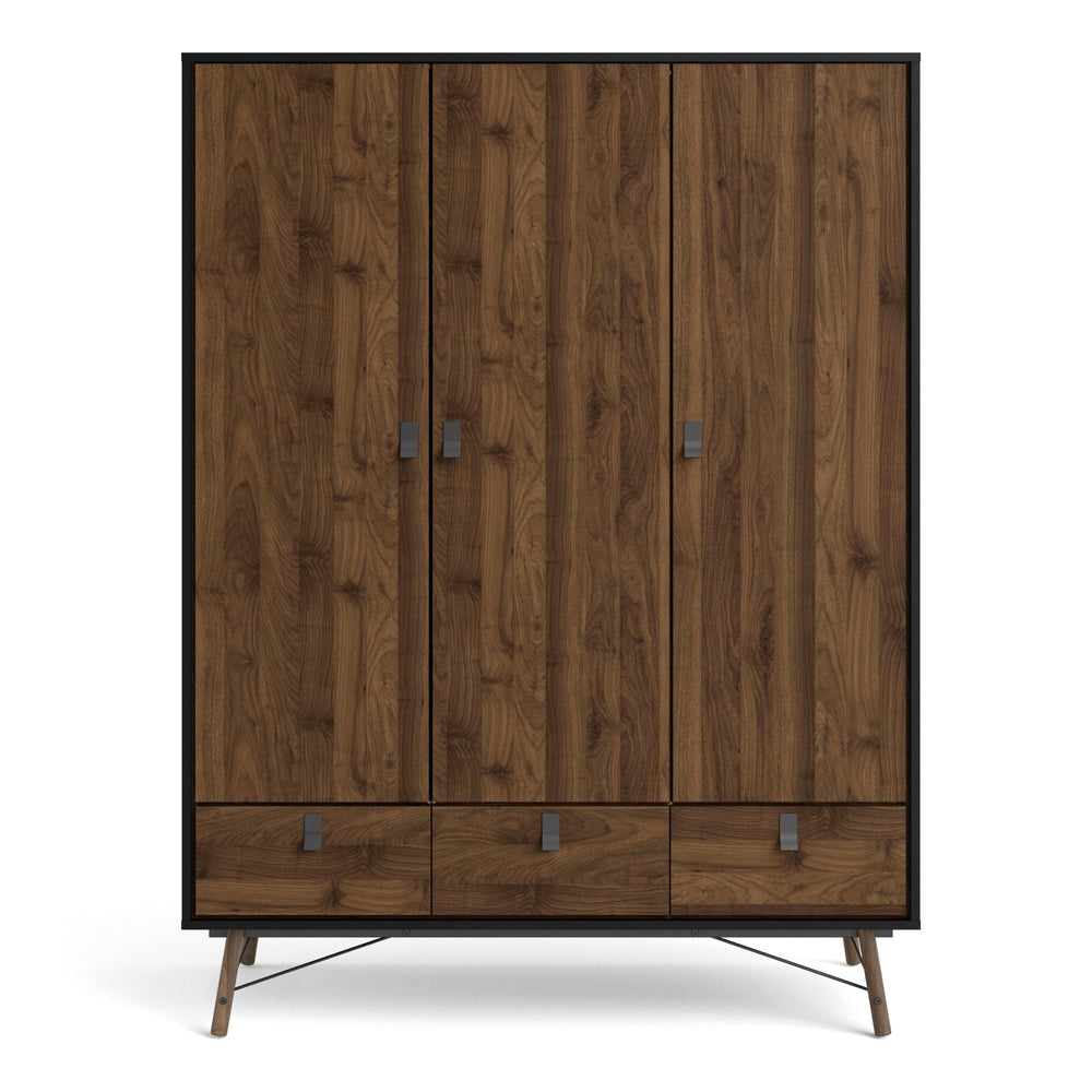 Ry Wardrobe 3 doors + 3 drawers in Matt Black Walnut - TidySpaces