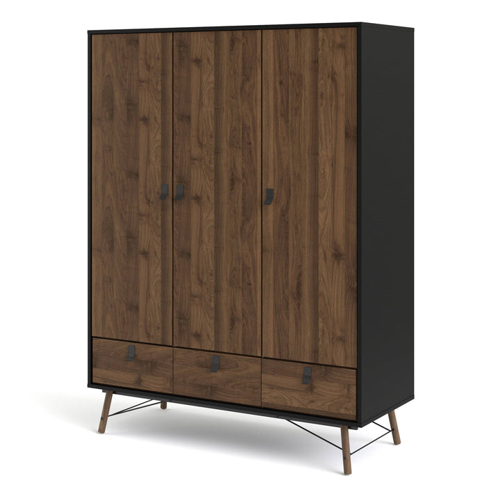 Ry Wardrobe 3 doors + 3 drawers in Matt Black Walnut - TidySpaces