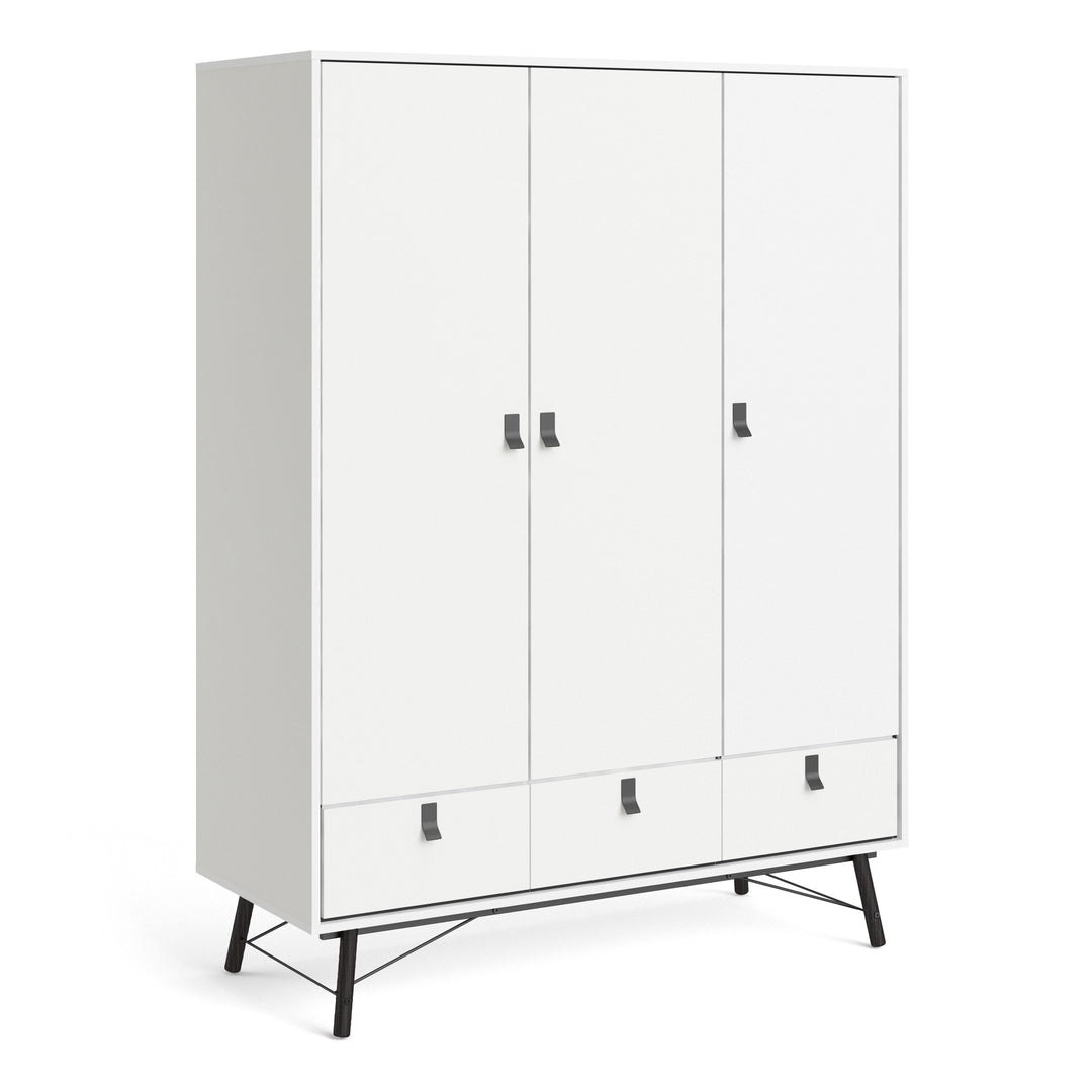 Ry Wardrobe 3 doors + 3 drawers in Matt White - TidySpaces