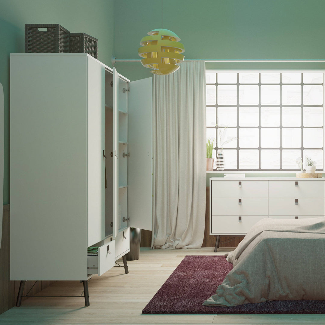 Ry Wardrobe 3 doors + 3 drawers in Matt White - TidySpaces