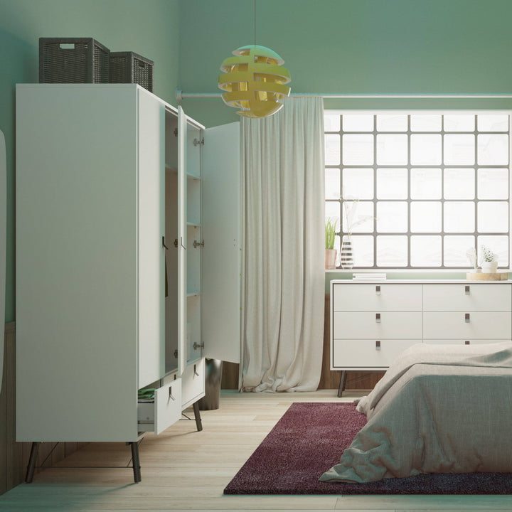 Ry Wardrobe 3 doors + 3 drawers in Matt White - TidySpaces