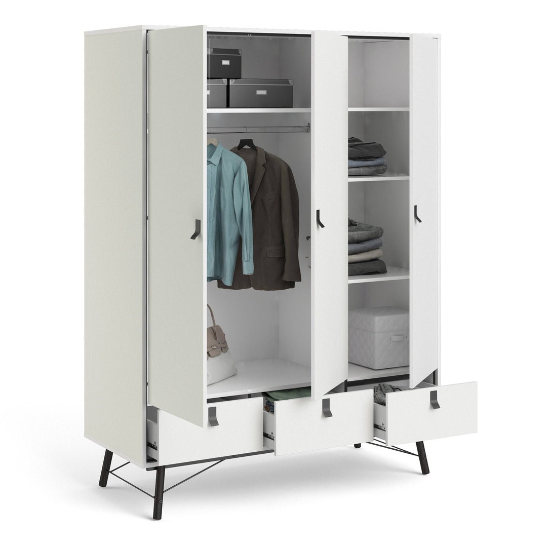 Ry Wardrobe 3 doors + 3 drawers in Matt White - TidySpaces