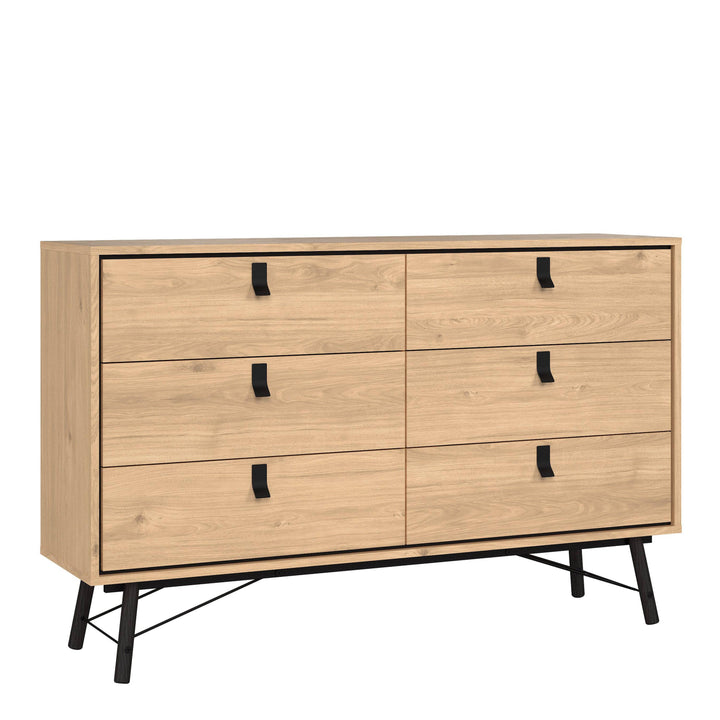 Ry Wide Double Chest of Drawers 6 Drawers in Jackson Hickory Oak - TidySpaces