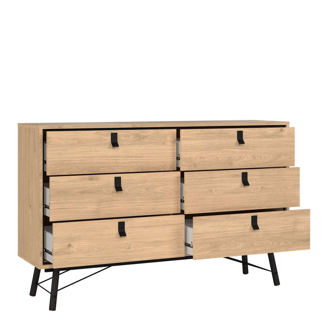 Ry Wide Double Chest of Drawers 6 Drawers in Jackson Hickory Oak - TidySpaces