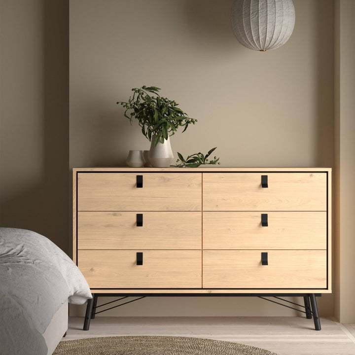 Ry Wide Double Chest of Drawers 6 Drawers in Jackson Hickory Oak - TidySpaces