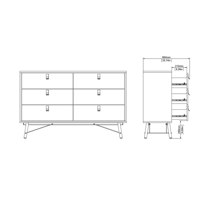 Ry Wide Double Chest of Drawers 6 Drawers in Jackson Hickory Oak - TidySpaces