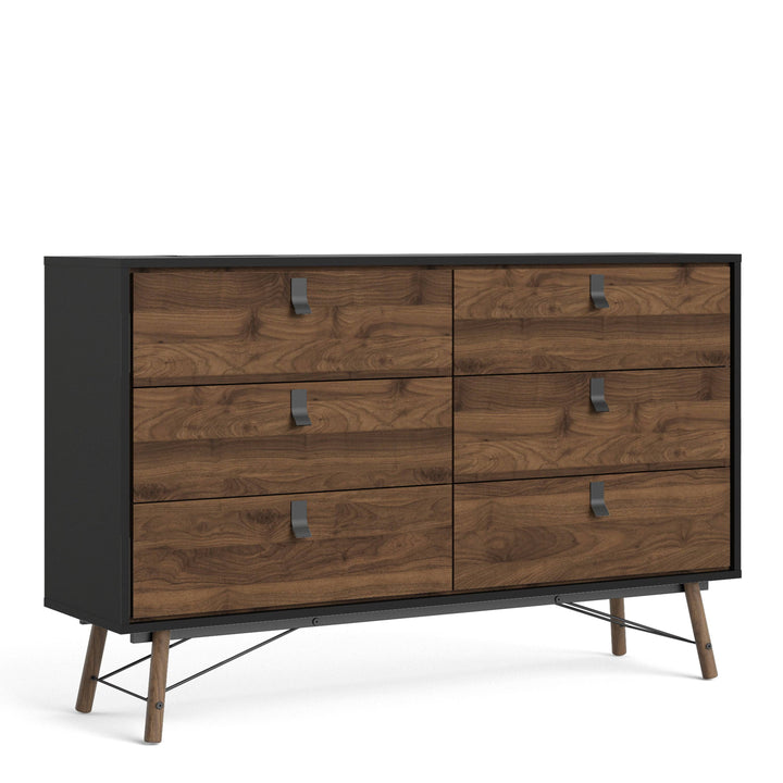 Ry Wide double chest of drawers 6 drawers in Matt Black Walnut - TidySpaces