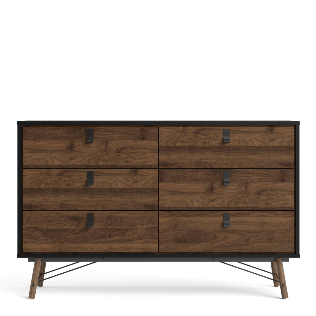 Ry Wide double chest of drawers 6 drawers in Matt Black Walnut - TidySpaces