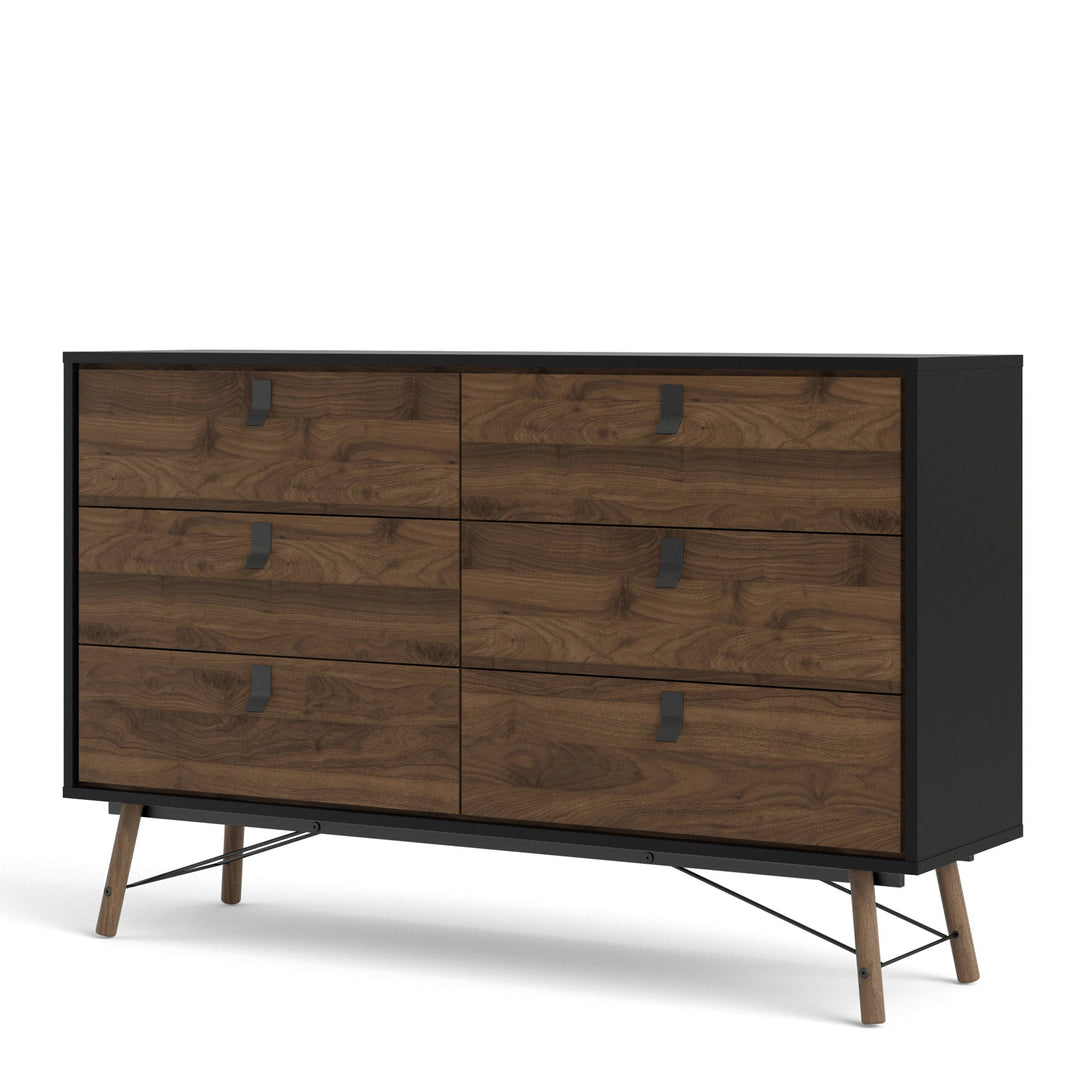 Ry Wide double chest of drawers 6 drawers in Matt Black Walnut - TidySpaces