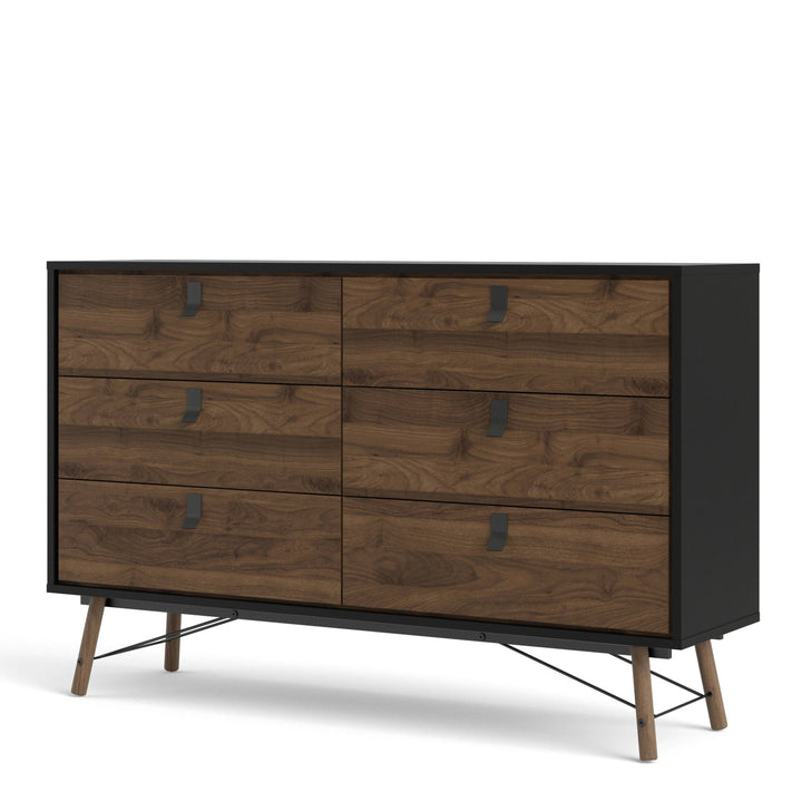 Ry Wide double chest of drawers 6 drawers in Matt Black Walnut - TidySpaces