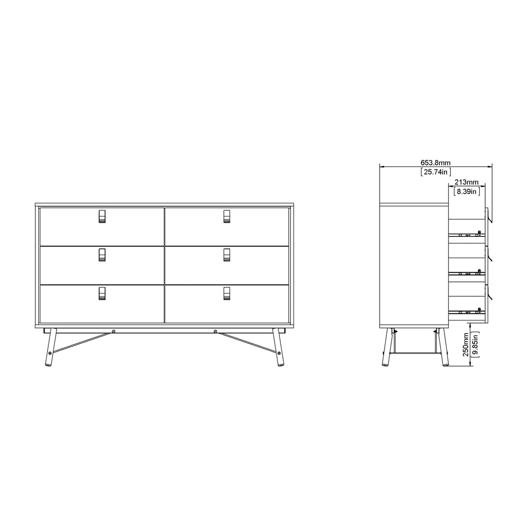 Ry Wide double chest of drawers 6 drawers in Matt Black Walnut - TidySpaces