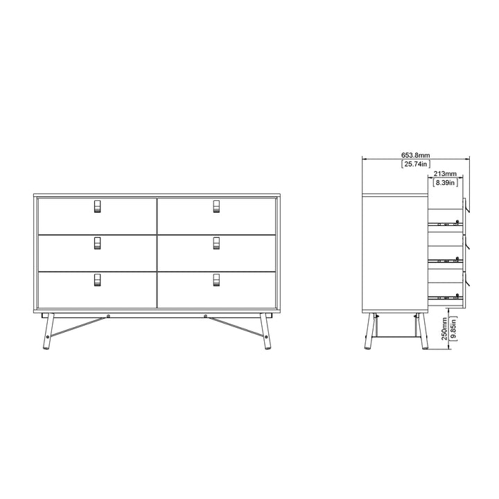 Ry Wide double chest of drawers 6 drawers in Matt Black Walnut - TidySpaces