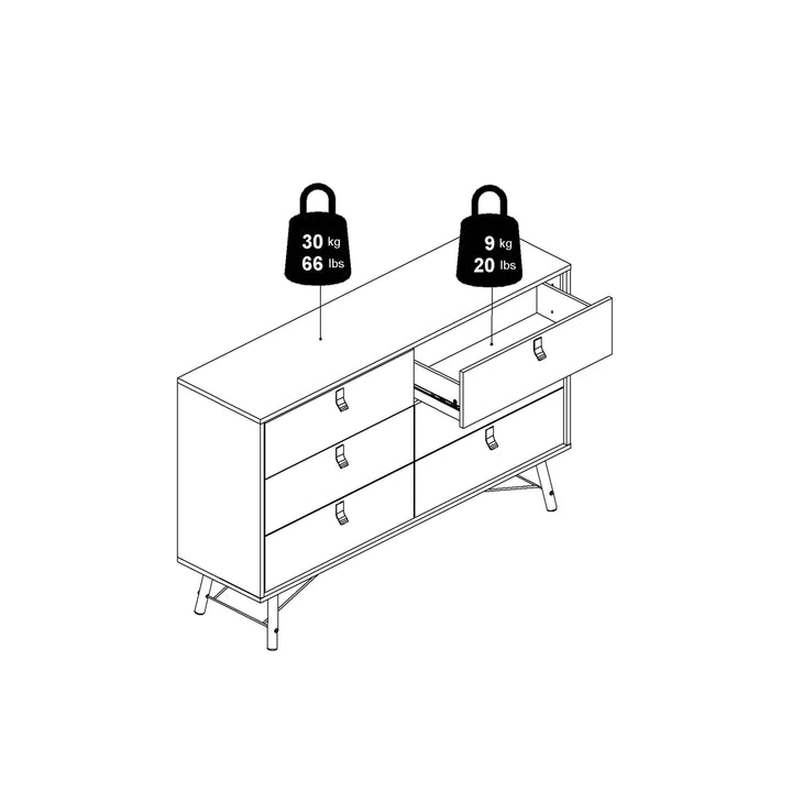 Ry Wide double chest of drawers 6 drawers in Matt Black Walnut - TidySpaces