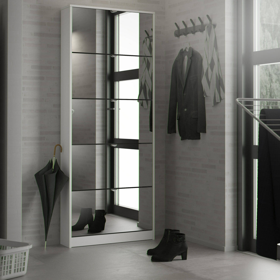 Shoes Shoe cabinet 5 Mirror tilting Doors in White - TidySpaces