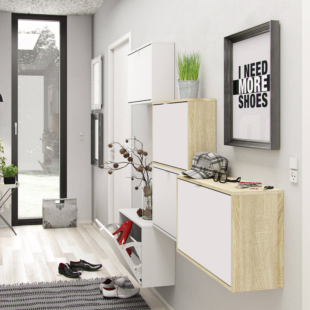 Shoes Shoe cabinet w. 1 tilting door and 2 layers Oak structure White - TidySpaces